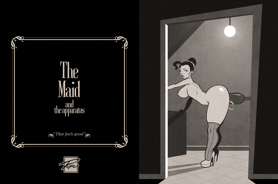animated ass bent_over boots bouncing_ass bouncing_breasts breasts female hairbun high_heels huge_ass insertion large_breasts maid monochrome nude pupuliini sex_machine sex_toy solo vintage