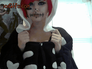 Sex Gif - Halloween red head chick shows her small tits