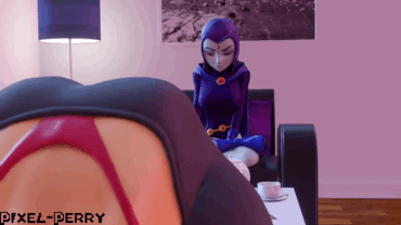 Sex Gif - Raven fingers herself while watching Starfire stretch