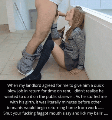 Sex Gif - Sissy Caption Paying Rent In Stairwell