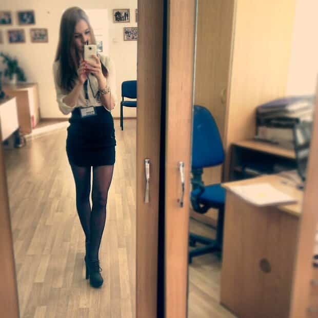 thin secretary takes a selfie