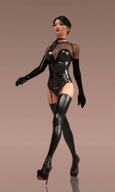 Sex Gif - Animated Asian slut strutting in black latex and heels (Pixiv: AroLL)