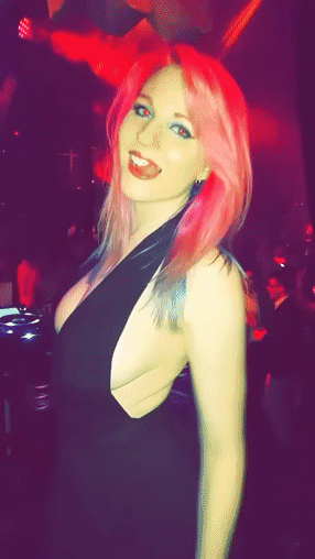 Sex Gif - Babe with pink hair flashing one of her pierced nipples