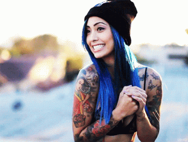 Sex Gif - Blue haired alt chick in bra