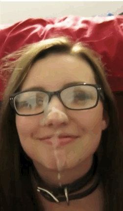 Sex Gif - Cute 18 year old licks cum off her mouth