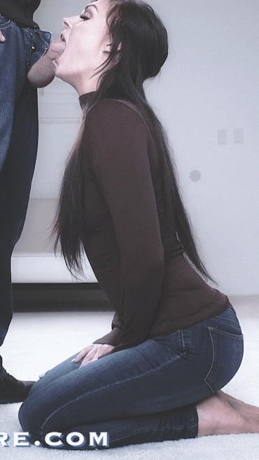 Sex Gif - gif - brunette clothed on her knees deep throating a guys cock