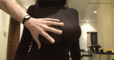 Sex Gif - Groping her massive tits through her tight top