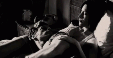 Sex Gif - She strokes his head as he lies across her belly