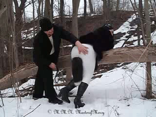 Sex Gif - wife with tail plug gets an outdoor strapping