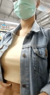 Sex Gif - Showing her boobs during social distancing shopping